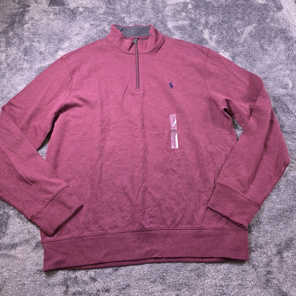 Polo Ralph Lauren Luxury‎ Jersey Quarter Zip Pullover Sweater Mens L Burgundy